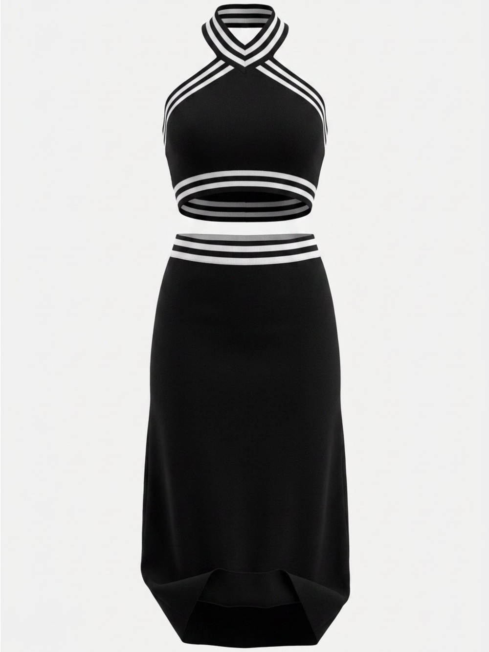 CIDER Matching Knit Co-Ord Set Halter Crop Top Midi Skirt